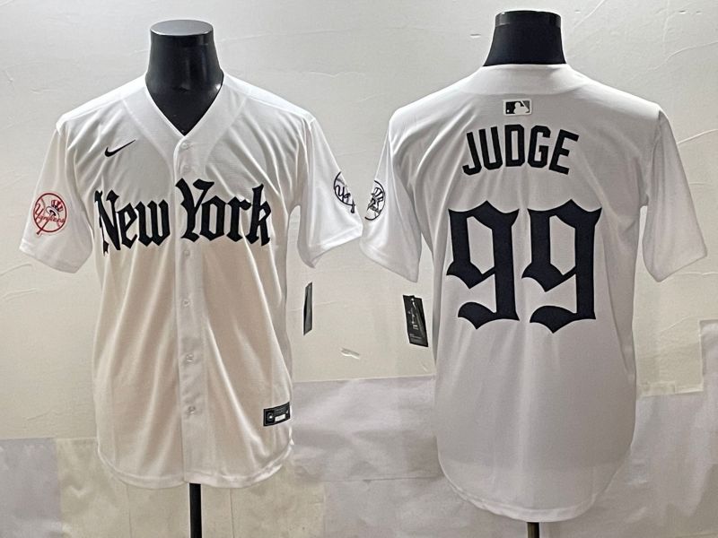 Men 2025 New York Yankees 99 Judge White Five generations Joint Name Nike MLB Jersey style 16
